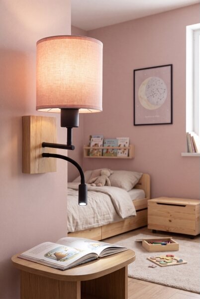 Brilagi - LED Flex. lampă BOBO WOOD 1xE27/25W/230V + LED/3W stejar/negru/roz