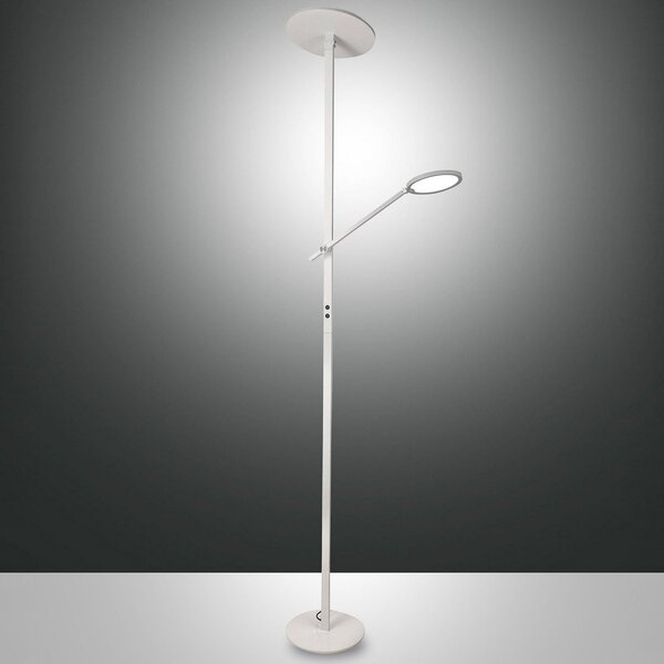 Fabas Luce Regina lampadar LED cu braț de lectură, 2 becuri, alb, reglabil, Alb, Camera de zi / sufragerie, Metal, Modern, Lumină de lectură