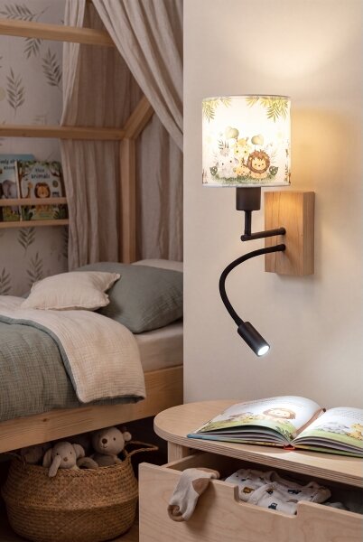 Lampă Brilagi-LED Flex BOBO WOOD 1xE27/25W/230V + LED/3W stejar/negru/alb/verde/junglă