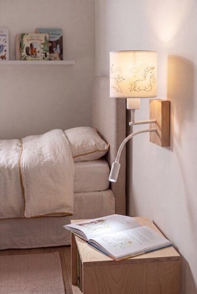Brilagi - LED Flex. lampă BOBO WOOD 1xE27/25W/230V + LED/3W stejar/alb/unicorni
