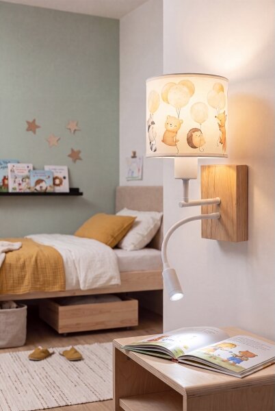Brilagi - Lampă LED Flex. BOBO WOOD 1xE27/25W/230V + LED/3W stejar/alb/cu animaluțe