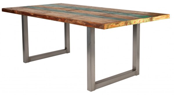 Masa dreptunghiulara cu blat din lemn de tec reciclat Tables & Benches 160 x 85 x 76,5 cm multicolor/argintiu
