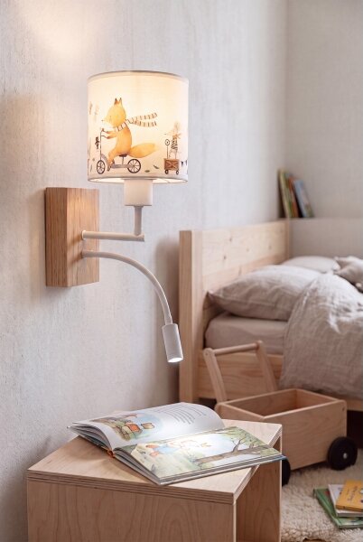 Brilagi - LED Flex. lampă BOBO WOOD 1xE27/25W/230V + LED/3W stejar/alb/cu animale