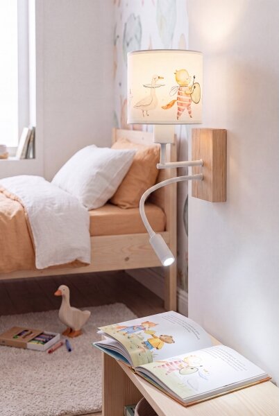 Brilagi - Lampă LED Flex. BOBO WOOD 1xE27/25W/230V + LED/3W stejar/alb/cu motive animale