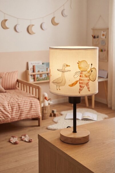 Brilagi - Lampă de masă BOBO WOOD 1xE27/25W/230V stejar/negru/alb, cu decorațiuni în formă de animale