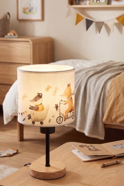 Brilagi - Lampă de masă BOBO WOOD 1xE27/25W/230V stejar/negru/alb/animaluțe