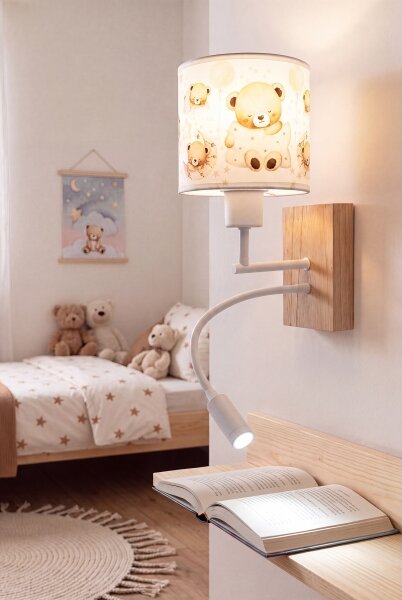 Brilagi - Lampă LED flexibilă BOBO WOOD 1xE27/25W/230V + LED/3W stejar/alb/ursuleți
