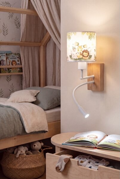 Brilagi - LED Flex. lampă BOBO WOOD 1xE27/25W/230V + LED/3W stejar/alb/verde/junglă