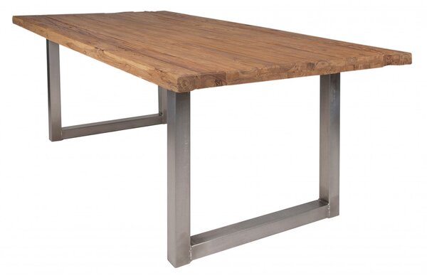 Masa dreptunghiulara cu blat din lemn de tec reciclat Tables & Benches 180 x 100 x 76 cm maro/argintiu