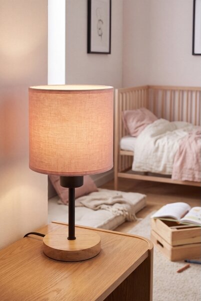 Brilagi - Lampă de masă BOBO WOOD 1xE27/25W/230V stejar/negru/roz