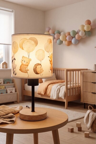 Brilagi - Lampă de masă BOBO WOOD 1xE27/25W/230V stejar/negru/alb/animăluțe