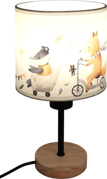 Brilagi - Lampă de masă BOBO WOOD 1xE27/25W/230V stejar/negru/alb/animaluțe