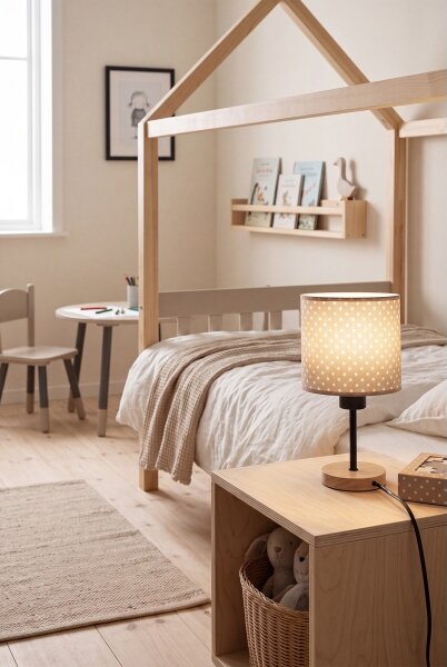 Brilagi - Lampă de masă BOBO WOOD 1xE27/25W/230V stejar/negru/bej/buline