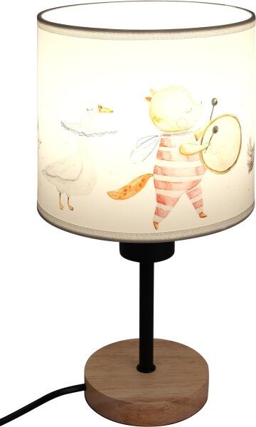Brilagi - Lampă de masă BOBO WOOD 1xE27/25W/230V stejar/negru/alb, cu decorațiuni în formă de animale