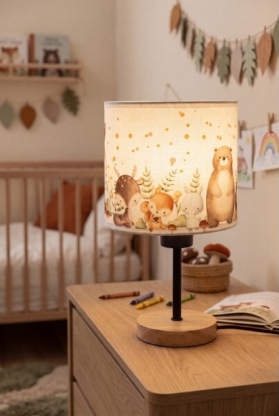 Brilagi - Lampă de masă BOBO WOOD 1xE27/25W/230V stejar/negru/alb/cu animale