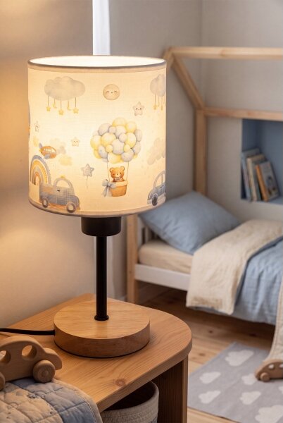 Brilagi - Lampă de masă BOBO WOOD 1xE27/25W/230V stejar/negru/alb/albastru/ursuleți