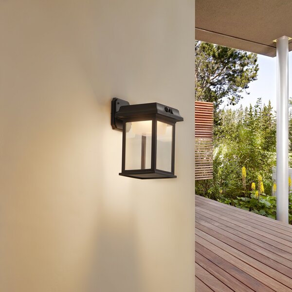 Lindby aplică de perete LED Latarka, înălțime 27,5 cm, senzor, Negru, Plastic, Modern