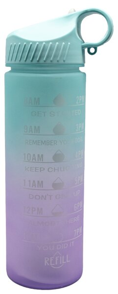 Sticla apa gradata Pufo Motivational pentru sport, fitness, antrenamente, cu pai inclus, 500 ml, verde/mov