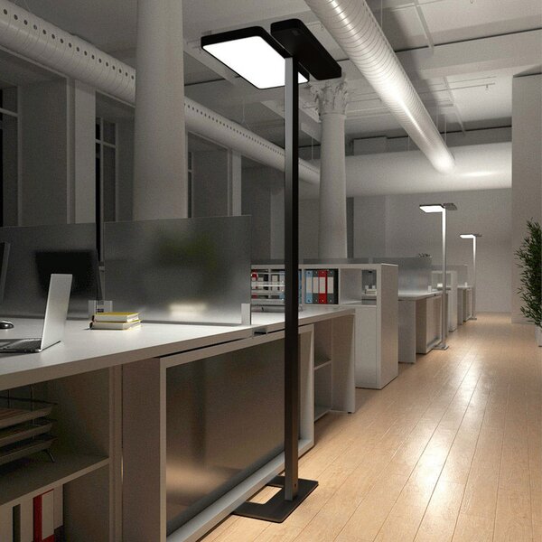 Arcchio LED lampă de podea pentru birou Aila, negru, senzor lumină, reglabil, Negru, Studiu / Birou, Aluminiu, Modern