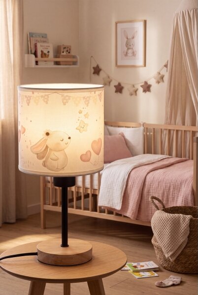 Brilagi - Lampă de masă BOBO WOOD 1xE27/25W/230V stejar/negru/crem/iepurași