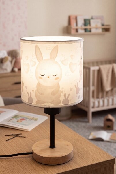 Brilagi - Lampă de masă BOBO WOOD 1xE27/25W/230V stejar/negru/alb/iepurași