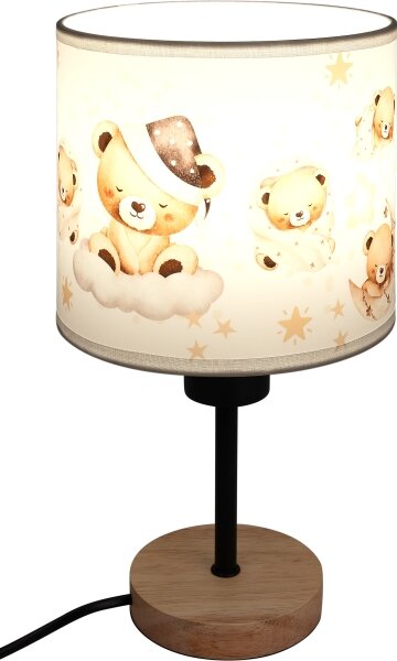 Brilagi - Lampă de masă BOBO WOOD 1xE27/25W/230V stejar/negru/alb/ursuleți