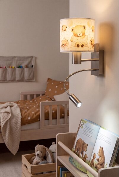 Brilagi - Lampă LED flexibilă BOBO 1xE27/25W/230V + LED/3W, finisaj cromat/alb/cu imprimeu ursuleți