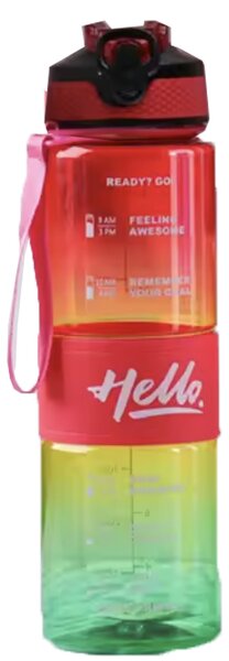 Sticla apa Pufo Motivational pentru sport, fitness, antrenamente, cu pai inclus, 1L, rosu/verde