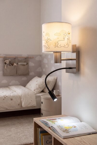 Brilagi - Lampă LED flexibilă BOBO 1xE27/25W/230V + LED/3W m. crom/alb/cu unicorni