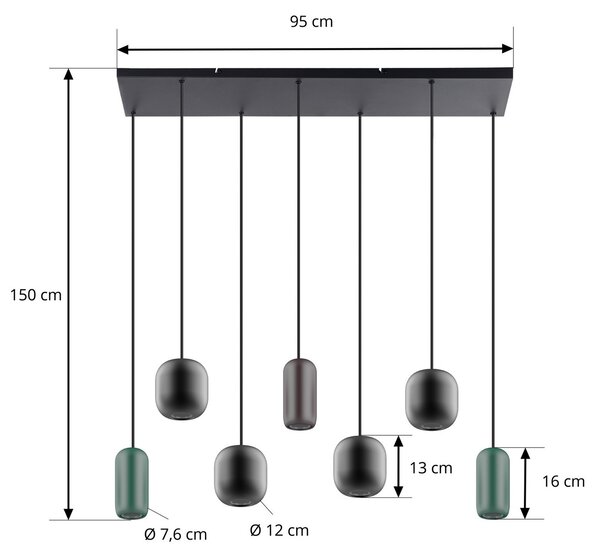 Lucande Lampă suspendată Narion, negru/colorat, 7 becuri., reglabil, Multicolor, Camera de zi / sufragerie, Metal, Modern