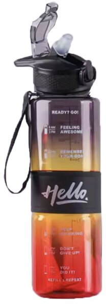 Sticla apa Pufo Motivational pentru sport, fitness, antrenamente, cu pai inclus, 1L, negru/rosu