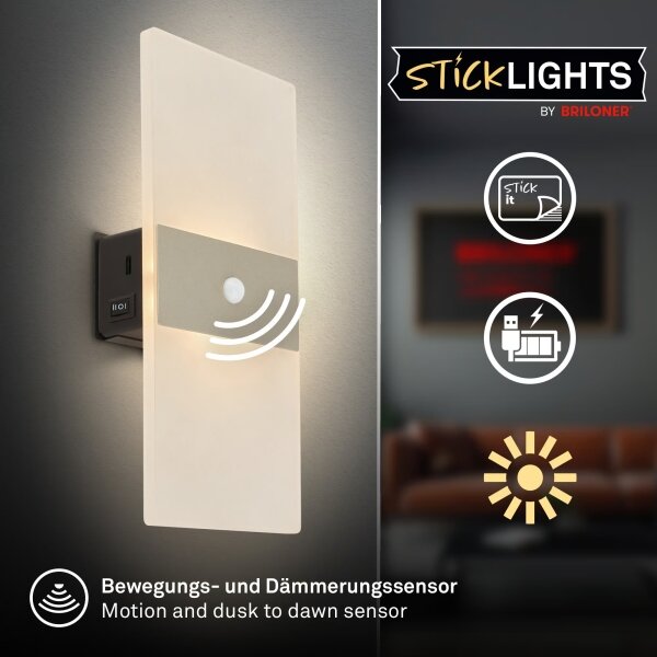 Briloner 3888012 - Aplica LED reîncărcabilă de perete cu senzor AURA, 2,5W/5V, 1800 mAh, mată