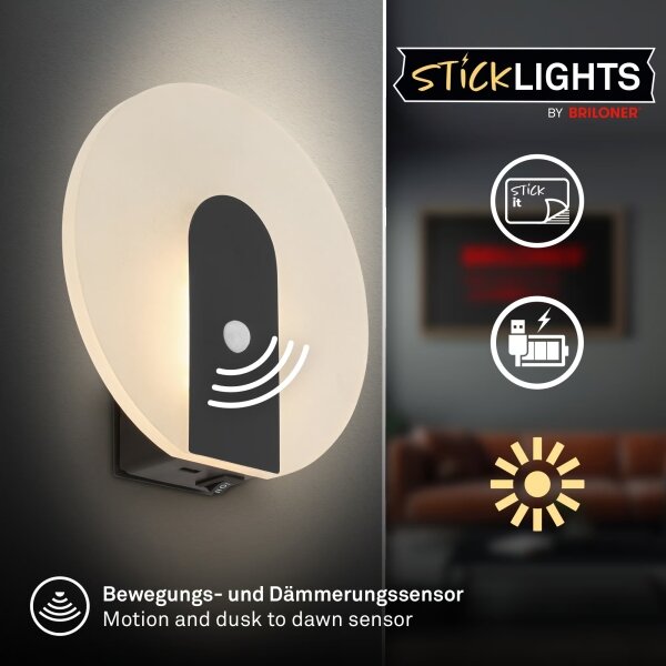 Briloner 3889015 - LED lampă de perete reîncărcabilă cu senzor TARO LED/2,5W/5V 1800 mAh neagră