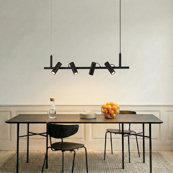 Lucande lampă suspendată Lysias, negru, metal, lungime 120cm, reglabil, Negru, Camera de zi / sufragerie, Metal, Modern