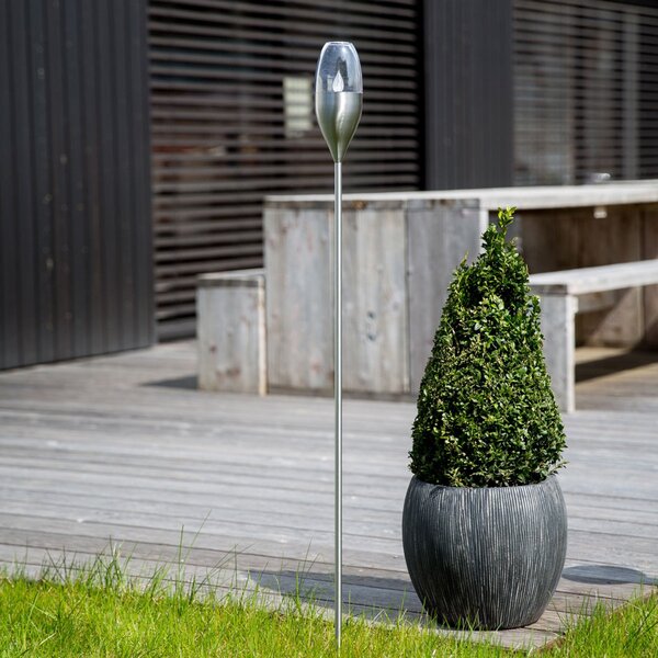 Lindby Lampa solară LED Jari, înălțime 122 cm, oțel inoxidabil, transparent, Metalic, Metal, Modern