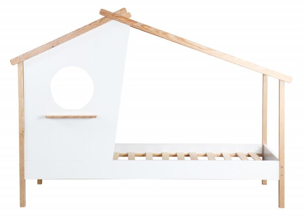Pat pentru copii sub forma de casa din MDF/pin alb, 104x220x159 cm
