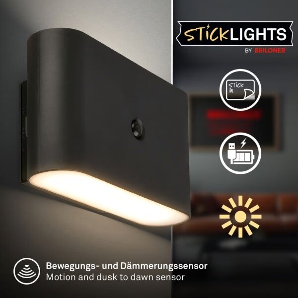 Briloner 3878015 - Aplică LED de perete reîncărcabilă cu senzor CHAT LED/3W/5V 2000 mAh, negru