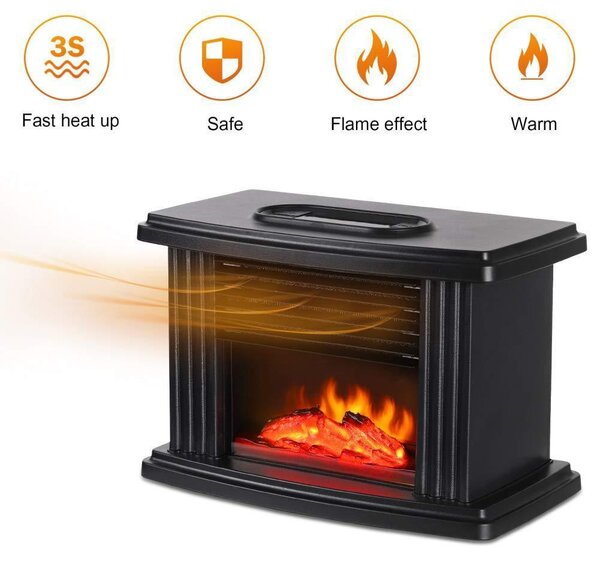 Mini semineu incalzitor cu flacara, 500-800 W, telecomanda