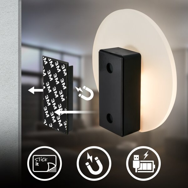 Briloner 3889012 - Aplica LED reîncărcabilă de perete cu senzor TARO, 2,5 W/5 V, 1800 mAh, finisaj mat