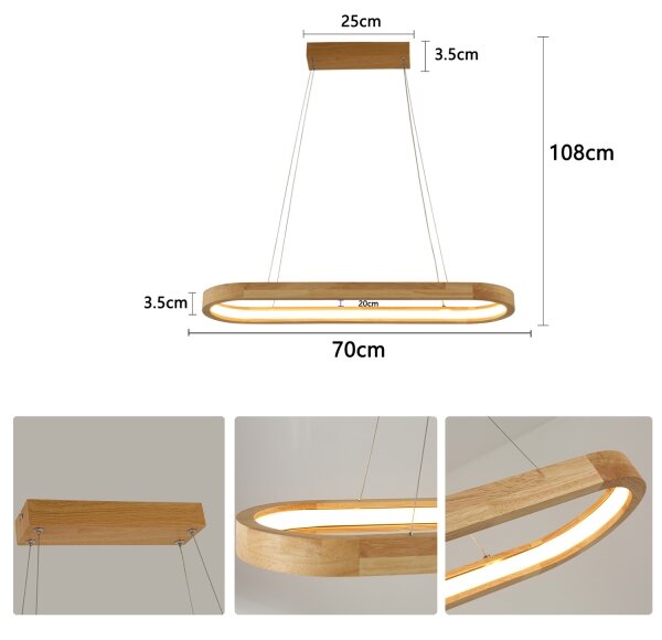 Brilagi - Lustru LED UMEA WOOD suspendat pe cablu, LED/30W/230V, 70x20 cm, lemn