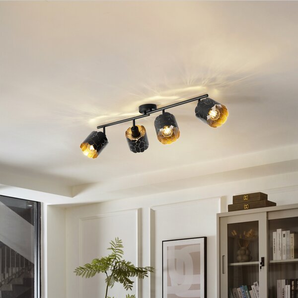 Lindby plafonieră Aralena, negru / auriu, 4 becuri, lungime 97cm, reglabil, Negru, Camera de zi / sufragerie, Metal, Modern