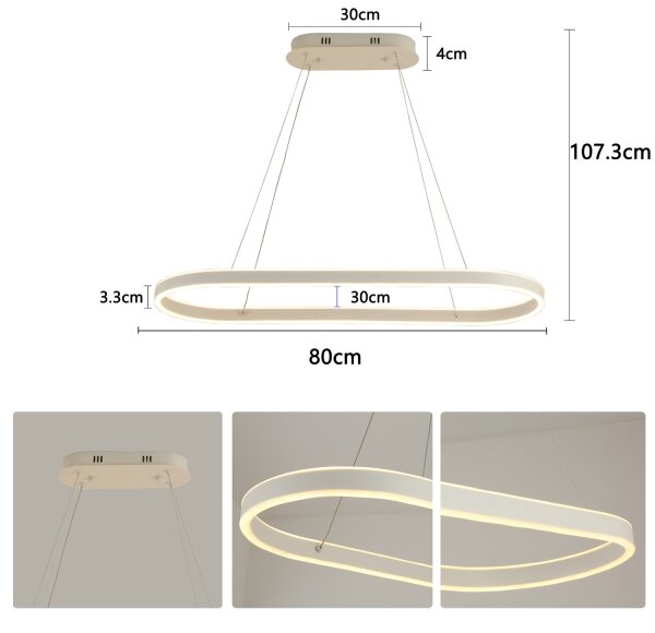 Brilagi - Lustru LED suspendat pe cablu PONDIE, 45W, 230V, 80x30 cm, alb