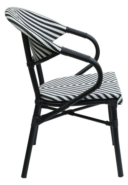 Scaun de gradina Isaia stivuibil aluminiu negru si textilena alb si negru 57x57x83 cm
