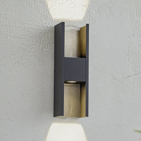 Lucande LED lampă de perete pentru exterior Lavrin, negru/gri, aluminiu, Negru, Aluminiu, Modern