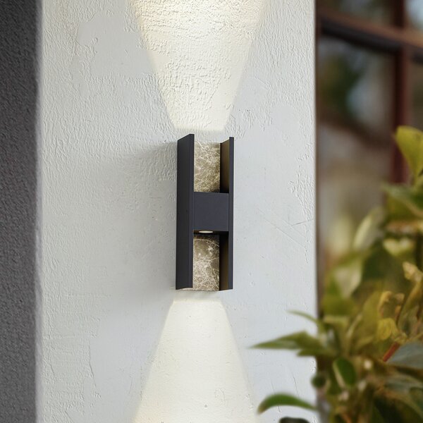 Lucande LED lampă de perete pentru exterior Lavrin, negru/marmură, aluminiu, Negru, Aluminiu, Modern
