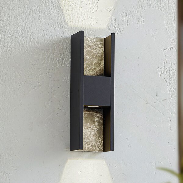 Lucande LED lampă de perete pentru exterior Lavrin, negru/marmură, aluminiu, Negru, Aluminiu, Modern