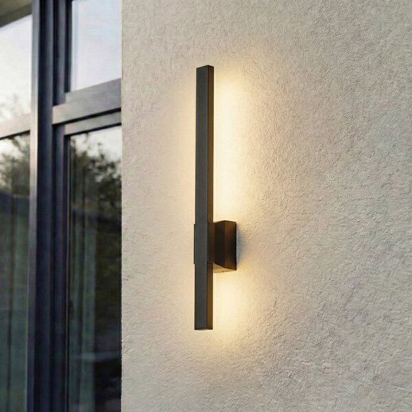 Lindby Aplică de exterior cu LED Sakari, negru, aluminiu, înălțime 50 cm, Negru, Aluminiu, Modern