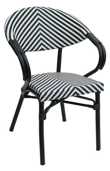 Scaun de gradina Isaia stivuibil aluminiu negru si textilena alb si negru 57x57x83 cm