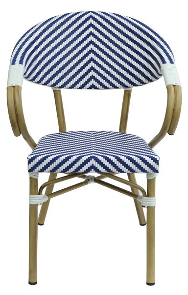 Scaun de gradina Isaia aluminiu natural textilena albastru si alb 57x57x83 cm