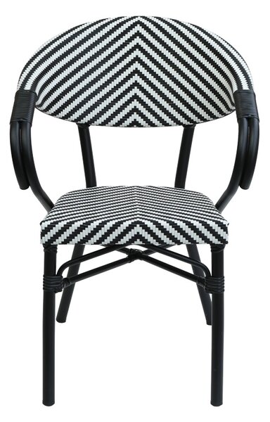 Scaun de gradina Isaia stivuibil aluminiu negru si textilena alb si negru 57x57x83 cm
